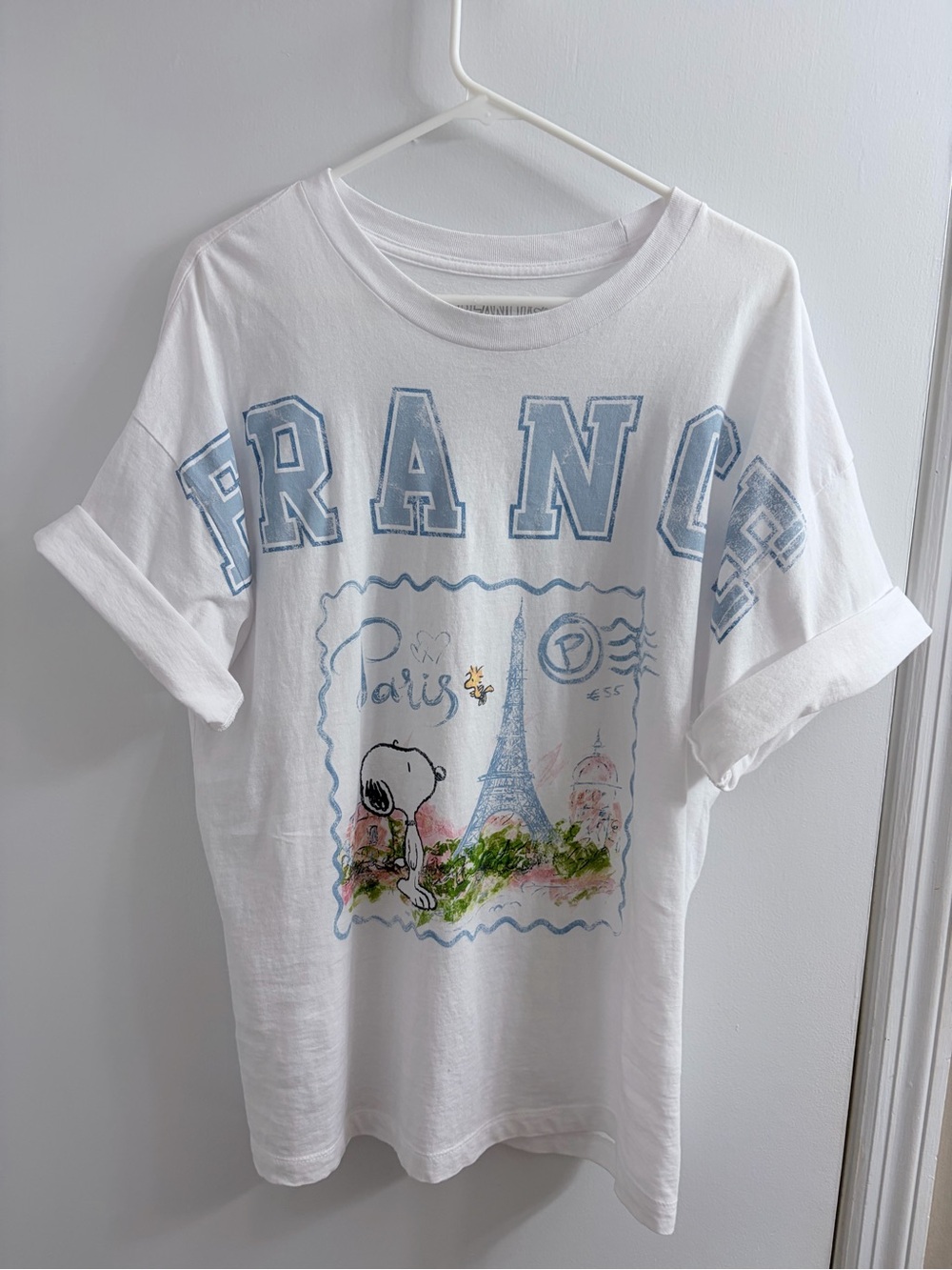 Peanuts Oversized White Tee with Light Blue & Pastel Paris Print - Picture 6 of 6